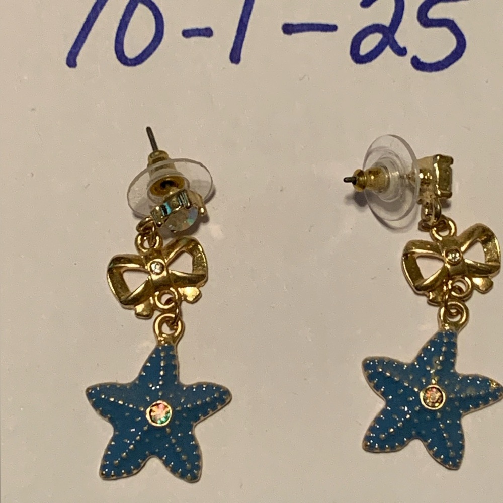 Gold and Blue Starfish Earrings